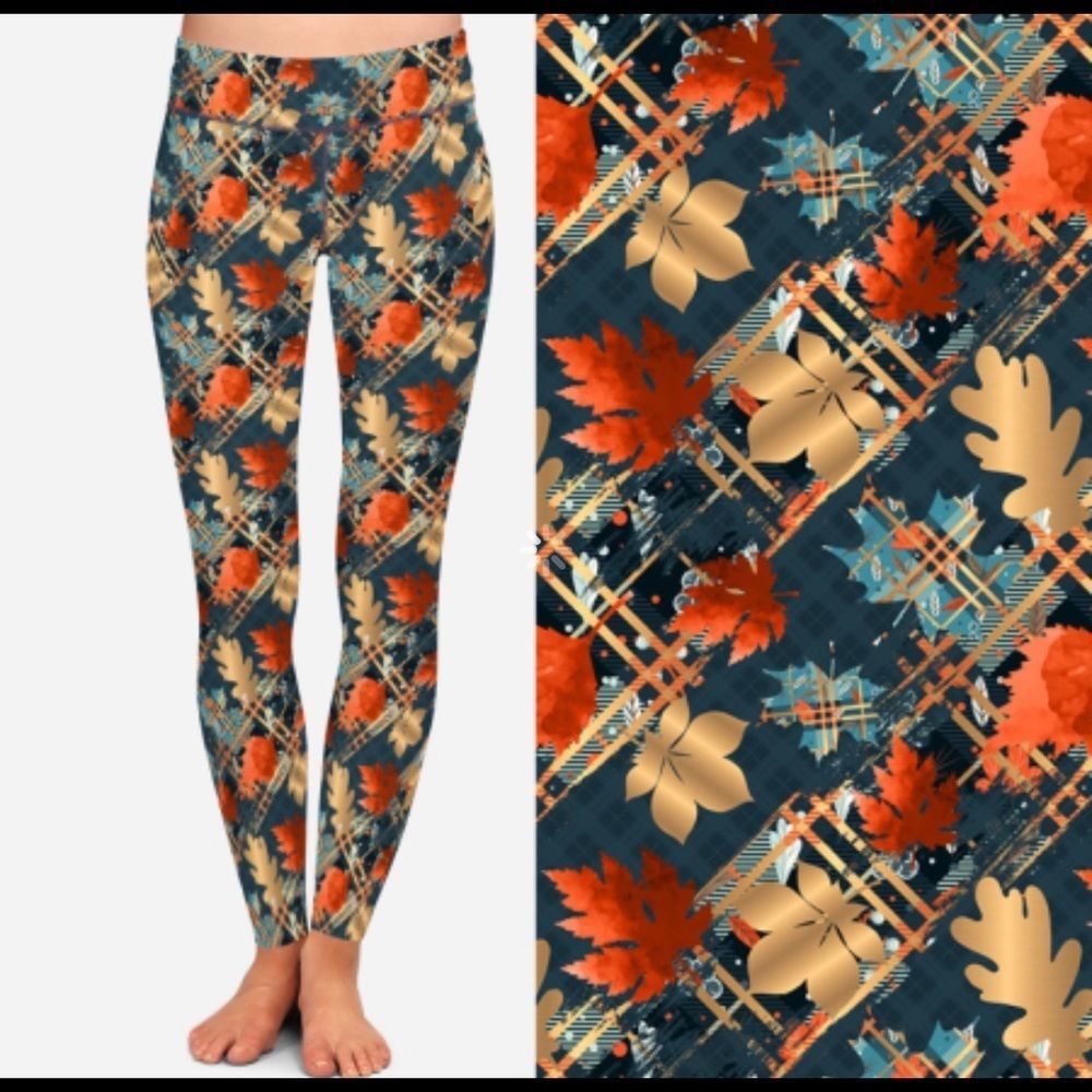New ✨ Plaid Autumn Leaves 🍁 Full Length Leggings